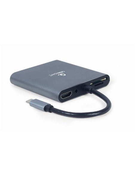 Видеоадаптер Cablexpert A-CM-COMBO6-01, USB Type-C - VGA, HDMI, USB Type-C, USB Type-A, SD card-reader, Серый