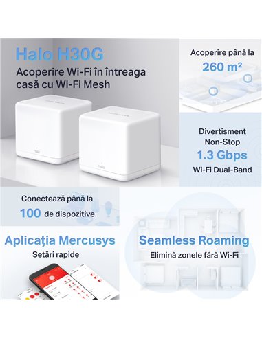 Sistem Wi-Fi Mesh MERCUSYS Halo H30G (2-pack), Alb