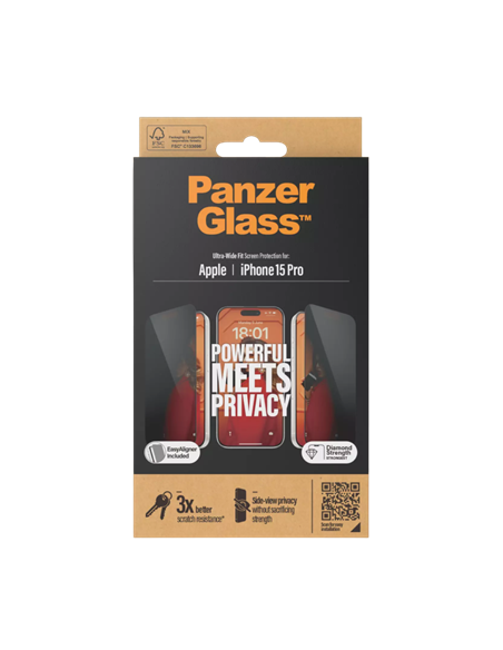 Защитное стекло PanzerGlass iPhone 15 Pro UWF Privacy wA, Прозрачный