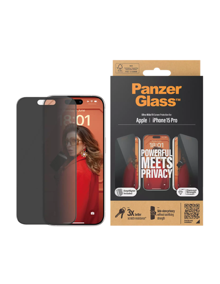 Защитное стекло PanzerGlass iPhone 15 Pro UWF Privacy wA, Прозрачный