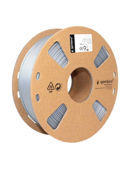 Filament pentru imprimantă 3D Gembird 3DP-PLA+1.75-02-S, PLA+, Argint, 1.75 mm, 1kg