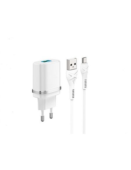 Зарядное устройство Xpower Charger  + Type-C Cable, 1USB, QC3.0, Белый