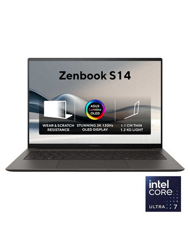 Ноутбук 14" ASUS Zenbook S 14 OLED UX5406SA, Zumaia Gray, Intel Core Ultra 7 258V, 32Гб/1024Гб, Windows 11 Home