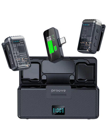 Microfon portabil pentru înregistrare vocală Proove Ripple, Fără fir/Cu fir, Negru