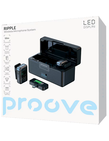 Microfon portabil pentru înregistrare vocală Proove Ripple, Fără fir/Cu fir, Negru