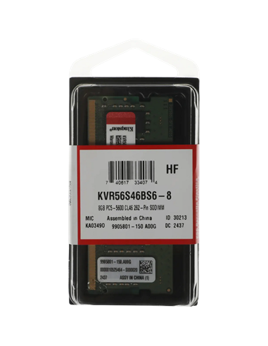 Оперативная память Kingston ValueRAM, DDR5 SDRAM, 5600 МГц, 8 ГБ, KVR56S46BS6-8
