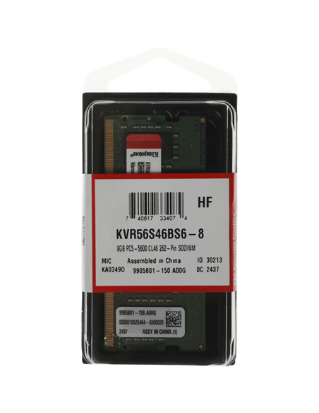 Оперативная память Kingston ValueRAM, DDR5 SDRAM, 5600 МГц, 8 ГБ, KVR56S46BS6-8