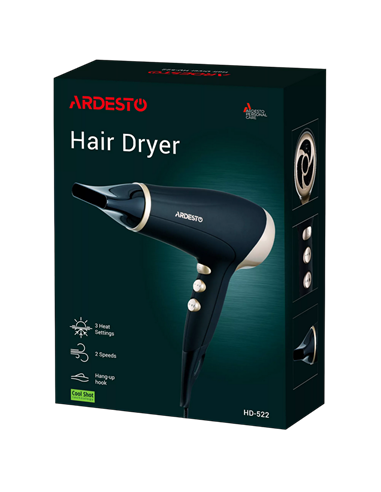 Фен Ardesto HD-522, 2200Вт, Черный | Золотистый