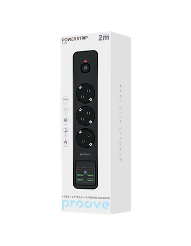 Сетевой фильтр Proove Power Strip P-03, 3 Розеток, 2м, Черный