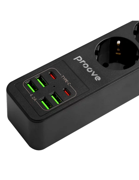 Prelungitor electric Proove Power Strip P-03, 3 Prize, 2m, Negru