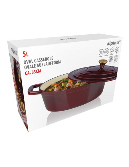 Кастрюля Alpina Cast Iron, 5л, 33см, Бордовый