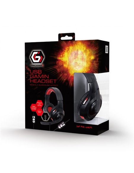 Игровая Гарнитура Gembird GHS-U-5.1-01, USB, Чёрный/Красный 