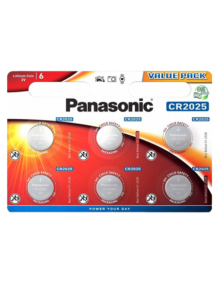 Дисковые батарейки Panasonic CR-2025EL, CR2025, 6шт.