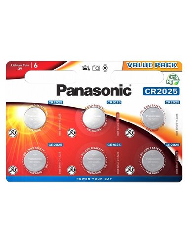 Дисковые батарейки Panasonic CR-2025EL, CR2025, 6шт.
