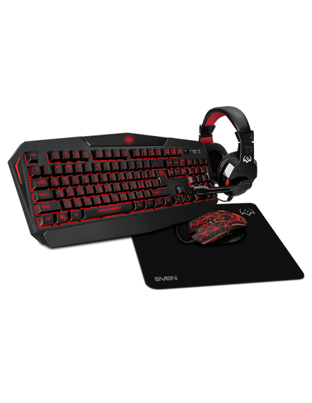 Set Tastatură + Mouse + Mouse Pad + Căști SVEN GS-4300, Cu fir, Negru