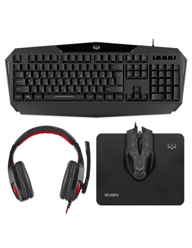 Set Tastatură + Mouse + Mouse Pad + Căști SVEN GS-4300, Cu fir, Negru