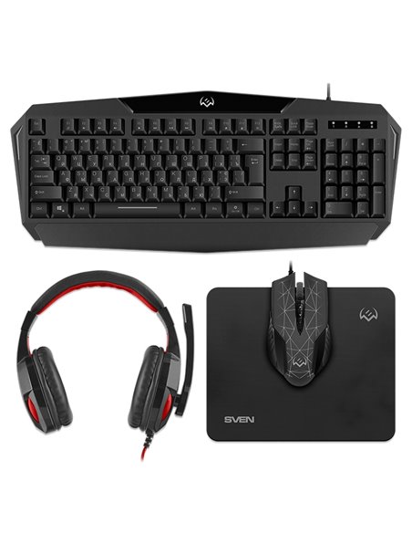 Set Tastatură + Mouse + Mouse Pad + Căști SVEN GS-4300, Cu fir, Negru