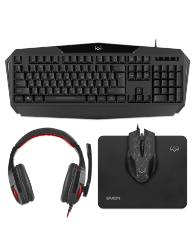 Set Tastatură + Mouse + Mouse Pad + Căști SVEN GS-4300, Cu fir, Negru