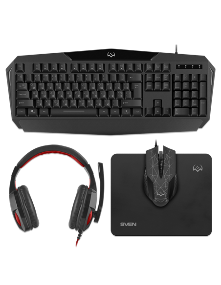 Set Tastatură + Mouse + Mouse Pad + Căști SVEN GS-4300, Cu fir, Negru