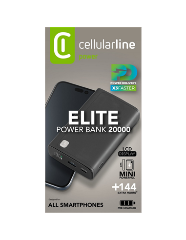 Acumulator extern Cellularline Elite 20W, 20000mAh, Negru