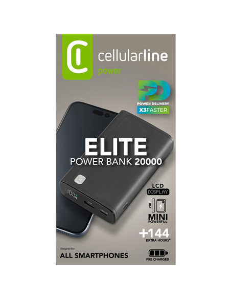Портативное зарядное устройство Cellularline Elite 20W, 20000мА·ч, Чёрный