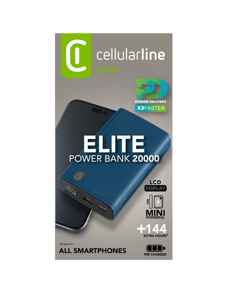 Acumulator extern Cellularline Elite 20W, 20000mAh, Albastru