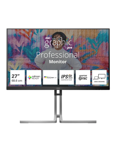 27" Monitor AOC Q27U3CV, IPS 2560x1440 WQHD, Argintiu