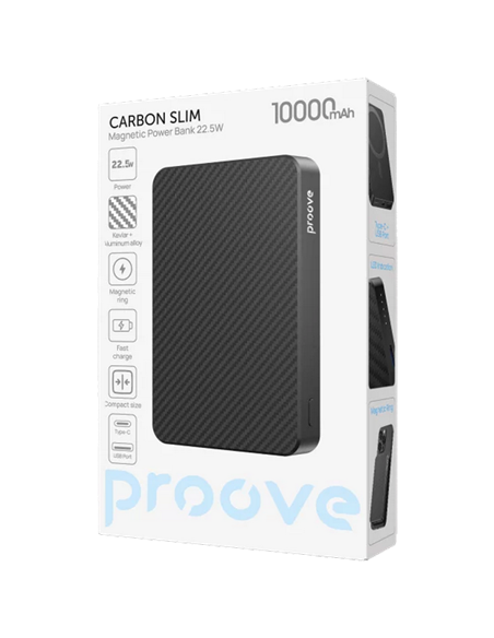 Портативное зарядное устройство Proove Carbon Slim 22.5W, 10000мА·ч, Черный