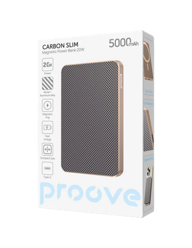 Портативное зарядное устройство Proove Carbon Slim 20W, 5000мА·ч, Золотой