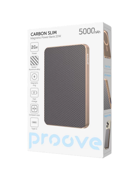 Acumulator extern Proove Carbon Slim 20W, 5000mAh, Auriu