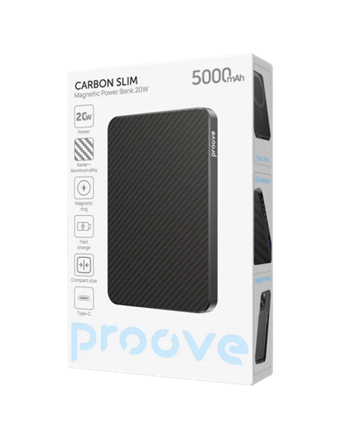 Портативное зарядное устройство Proove Carbon Slim 20W, 5000мА·ч, Черный