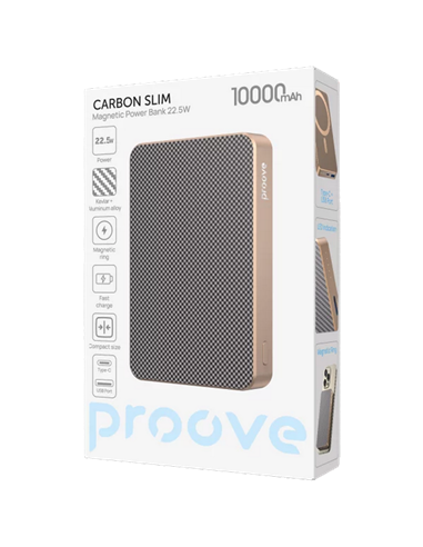 Портативное зарядное устройство Proove Carbon Slim 22.5W, 10000мА·ч, Золотой