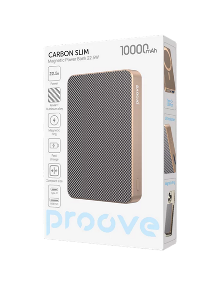 Портативное зарядное устройство Proove Carbon Slim 22.5W, 10000мА·ч, Золотой