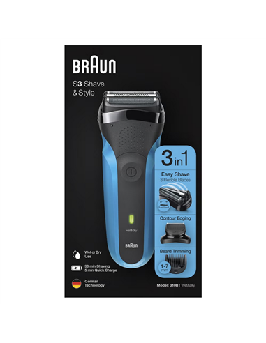 Aparat de ras electric Braun 310BT, Negru | Albastru
