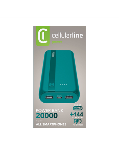 Портативное зарядное устройство Cellularline Essential, 20000мА·ч, Синий