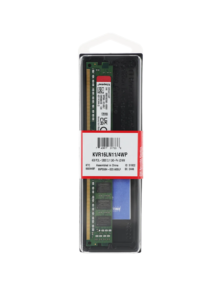 Оперативная память Kingston ValueRAM, DDR3 SDRAM, 1600 МГц, 4 ГБ, KVR16LN11/4WP