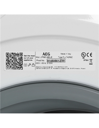 Mașină de spălat AEG LFR95146SUE, 10kg, Alb