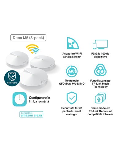 Sistem Wi-Fi Mesh TP-LINK Deco M5 (3-Pack), Alb