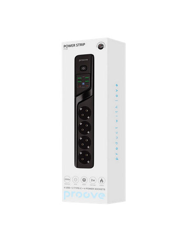 Prelungitor electric Proove Power Strip P-04, 4 Prize, 2m, Negru