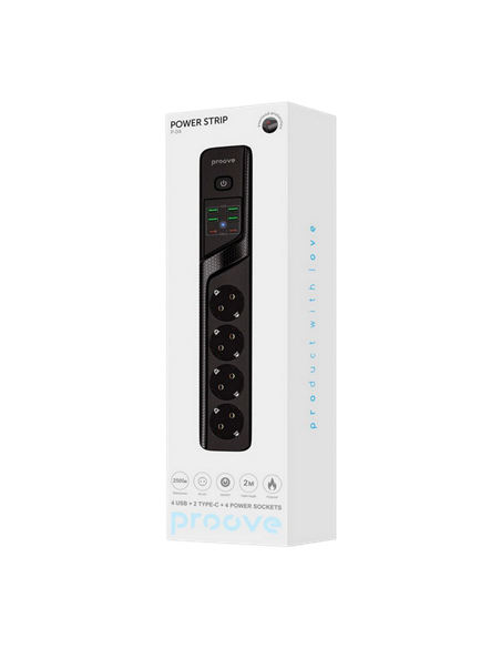 Prelungitor electric Proove Power Strip P-04, 4 Prize, 2m, Negru