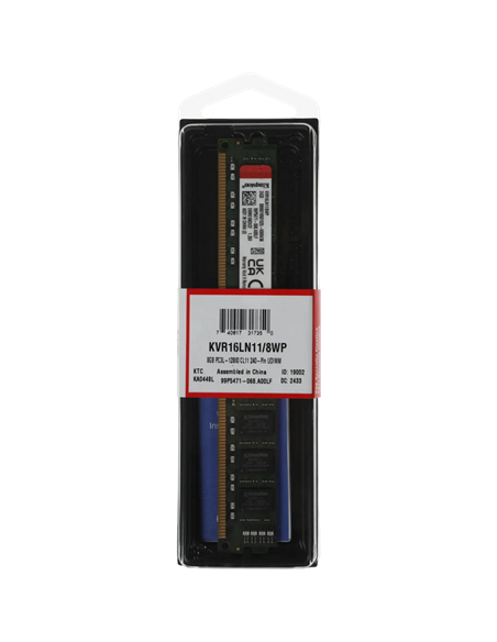 Оперативная память Kingston ValueRAM, DDR3 SDRAM, 1600 МГц, 8 ГБ, KVR16LN11/8WP