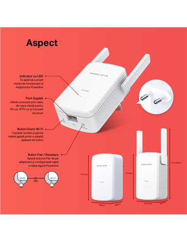 Wi-Fi + Powerline адаптер MERCUSYS MP510 KIT, AV1000, 1000 Мбит/с, Белый
