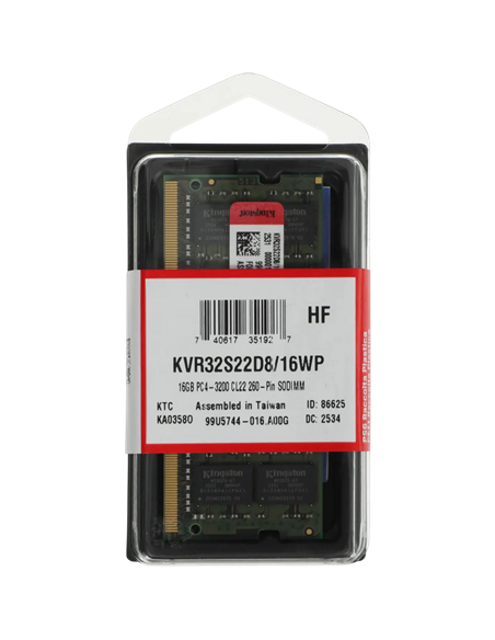 Оперативная память Kingston ValueRAM, DDR4 SDRAM, 3200 МГц, 16 ГБ, KVR32S22D8/16WP