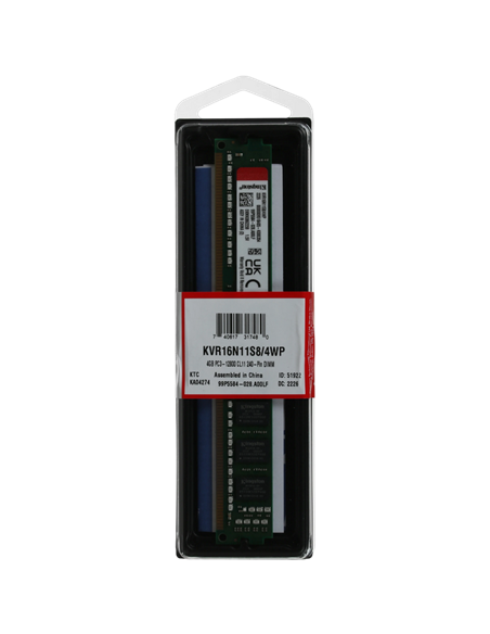 Memorie RAM Kingston ValueRAM, DDR3 SDRAM, 1600 MHz, 4 GB, KVR16N11S8/4WP